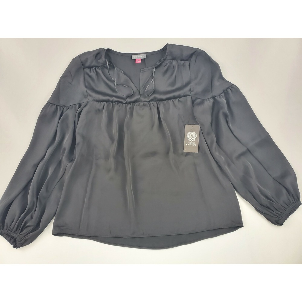 Vince Camuto Womens Rumpled Peasant Blouse Black Long Sleeve XS NEW